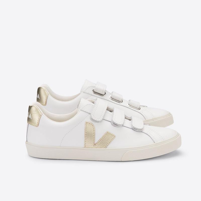 Zapatillas Veja Mujer España - Esplar Tenis Blancas Doradas Cuero ES648652